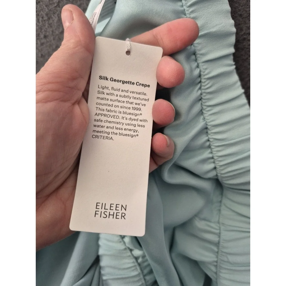 NWT Eileen Fisher Silk Georgette Crepe Wide Ankle Pant Pool LP $278 Quiet Luxury